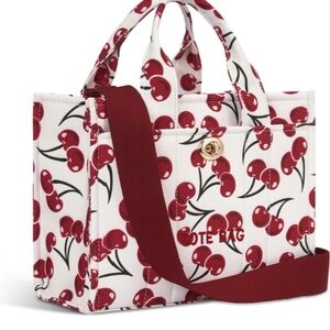 Cherry Print Tote Bag with Red Strap